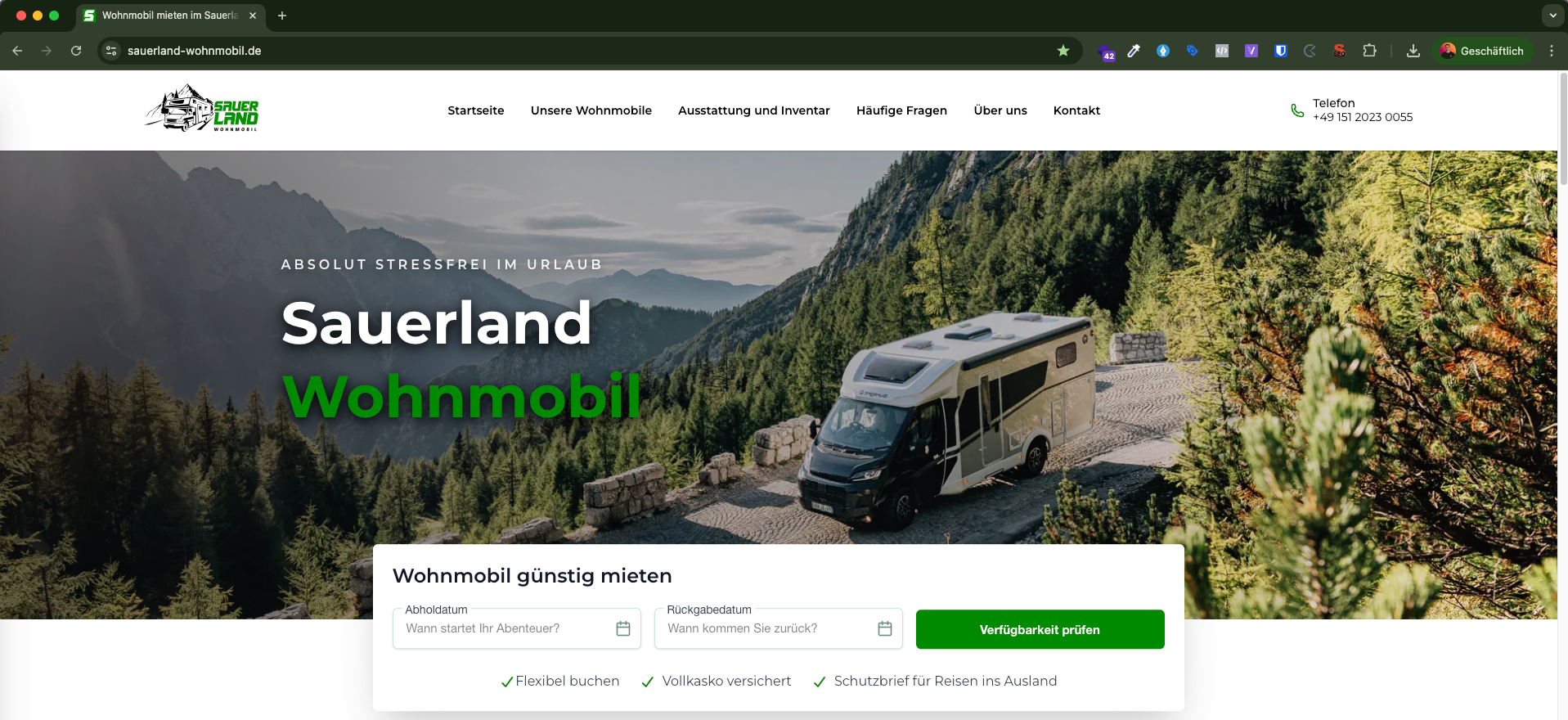 Sauerland Wohnmobil Startseite Screenshot - Case Study von VISIQUE